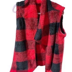 Cozy Red and Black Plaid Vest